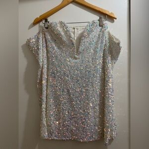 Lucy in the Sky white sequin off the shoulder dress